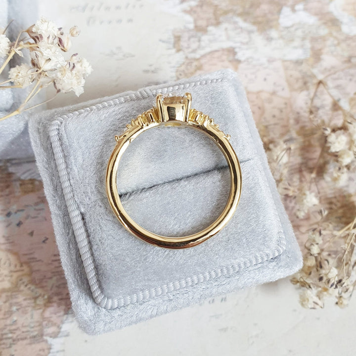 Round pave lab grown diamond ring side profile in gold setting