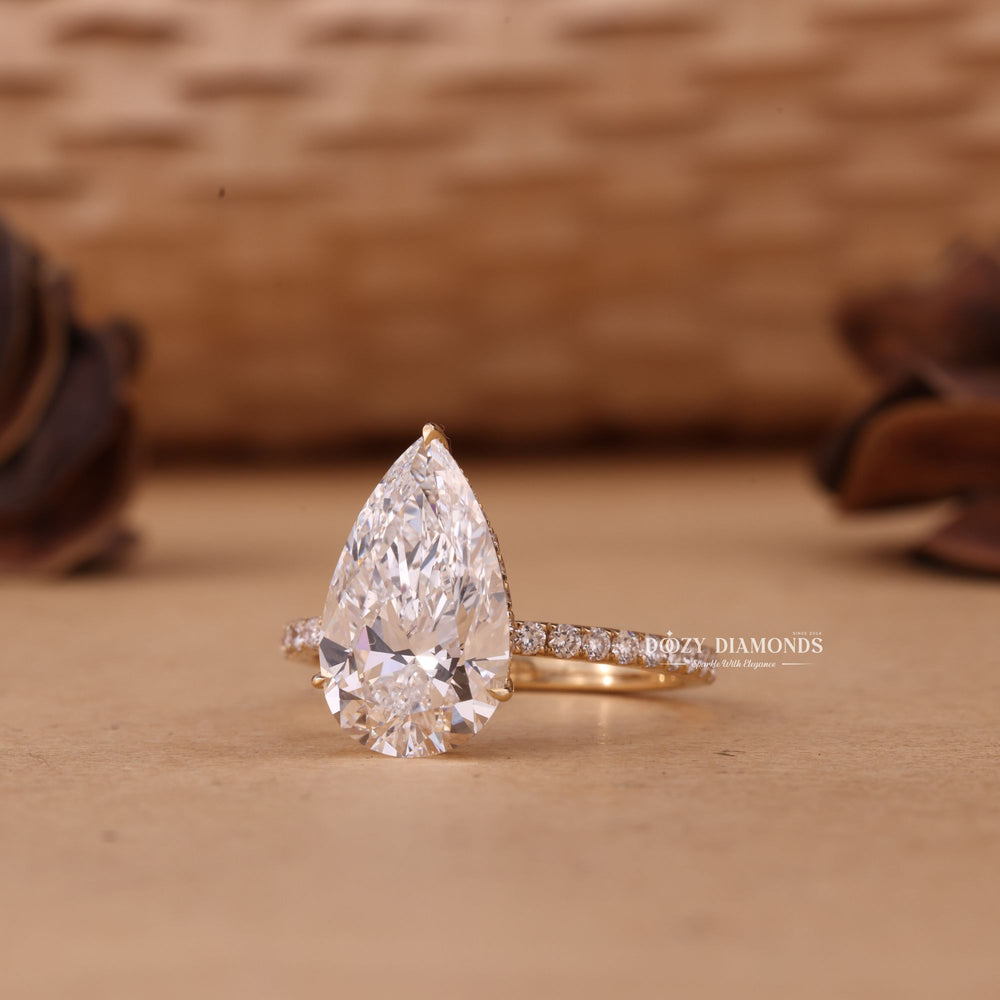 5.0CT - 7.0CT Pear Cut EF/VS1 Lab Grown Diamond Hidden Halo Engagement Ring - Doozy Diamonds