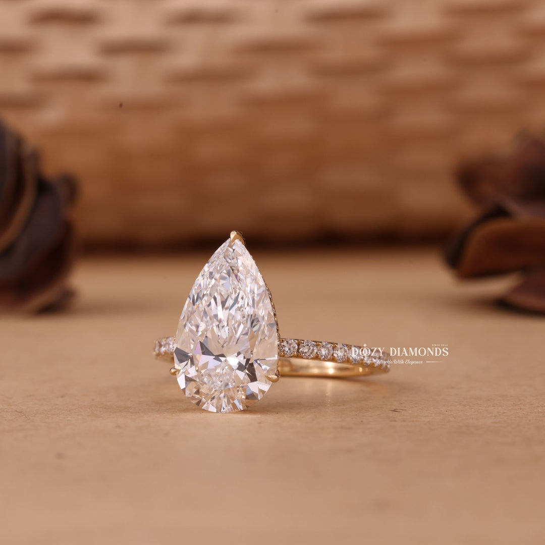 5.0CT - 7.0CT Pear Cut EF/VS1 Lab Grown Diamond Hidden Halo Engagement Ring - Doozy Diamonds