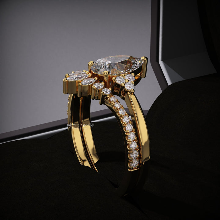 Pear Cluster Lab Grown Engagement Ring With Curved Diamond Stacking Band