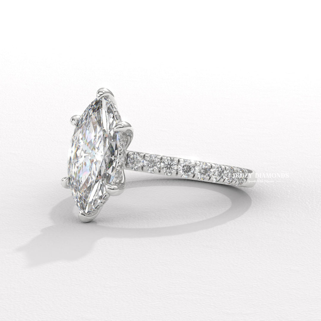 elegant bridal jewelry, marquise halo ring, marquise hidden halo ring, marquise cathedral ring, marquise solitaire engagement ring, marquise bezel ring, marquise prong set ring,