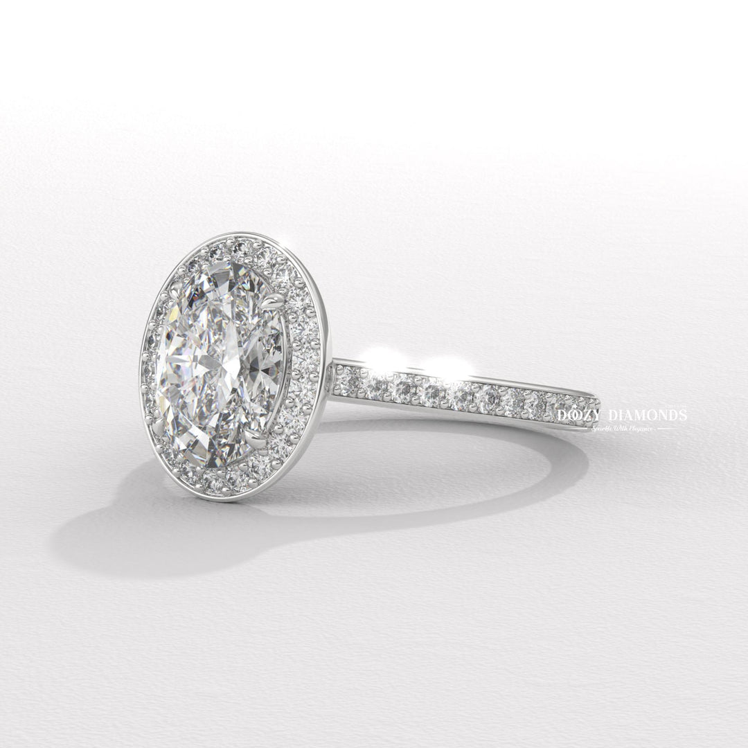elegant diamond ring, bridal diamond ring, oval center diamond ring, engagement ring with halo, oval solitaire engagement ring, luxury diamond jewelry, eco friendly engagement ring,