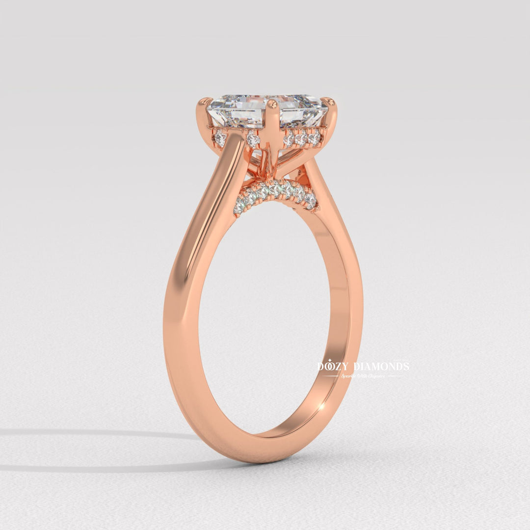 asscher prong set ring, four prong engagement ring, double claw prong ring, basket setting ring, tulip setting ring,