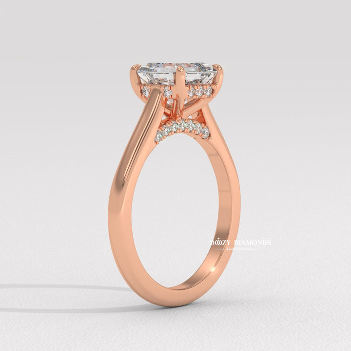 asscher prong set ring, four prong engagement ring, double claw prong ring, basket setting ring, tulip setting ring,