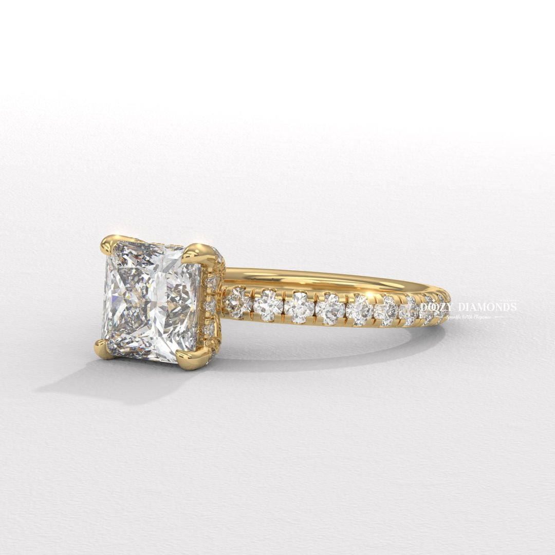 elegant engagement ring, timeless engagement ring, classic engagement ring, modern engagement ring, romantic proposal ring, princess solitaire ring, princess center stone ring, geometric diamond ring, engagement jewelry, bridal accessories, luxury bridal ring,