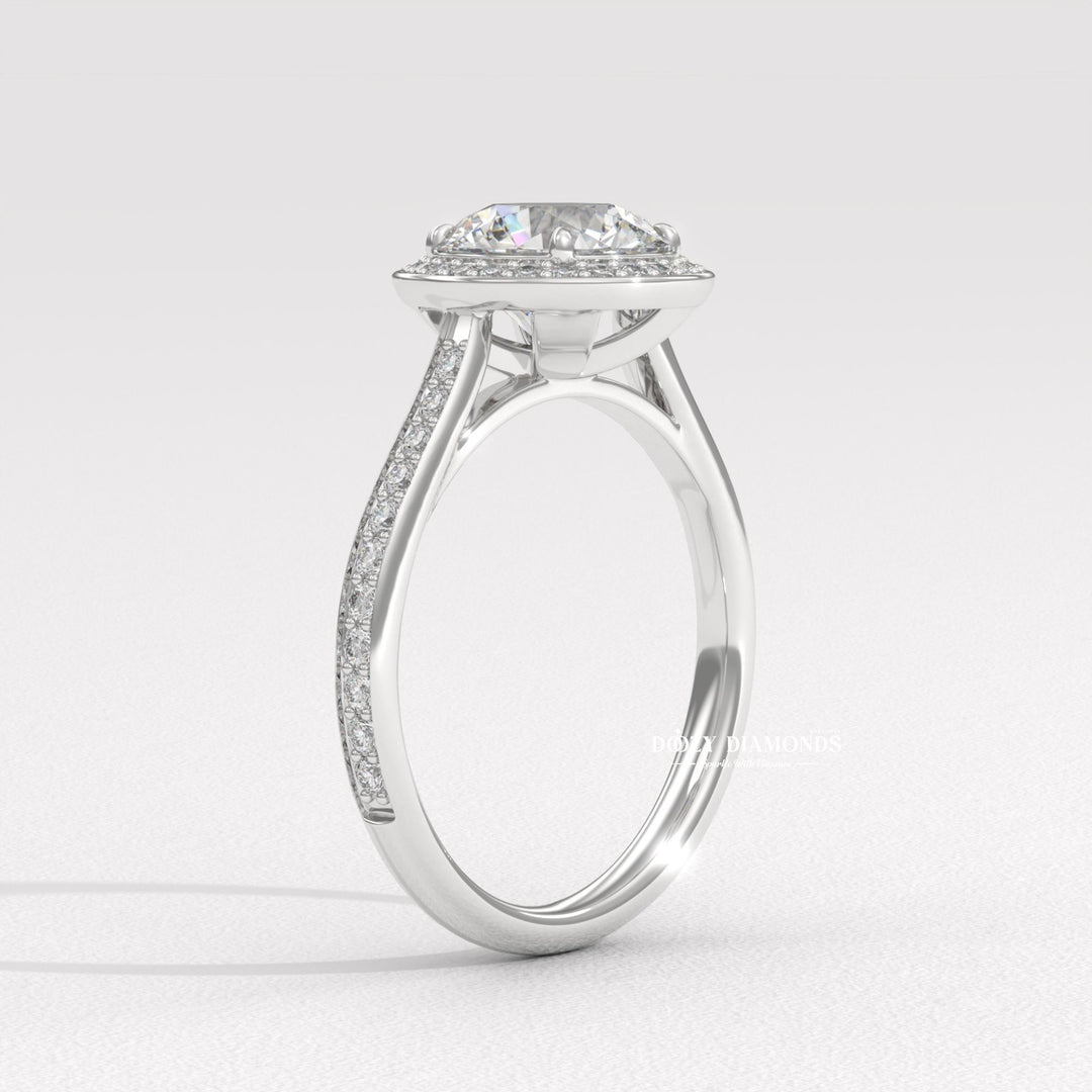 bridal halo diamond ring, romantic proposal jewelry, classic round halo ring, luxury diamond engagement ring, round wedding ring, round diamond jewelry, pave halo ring, r