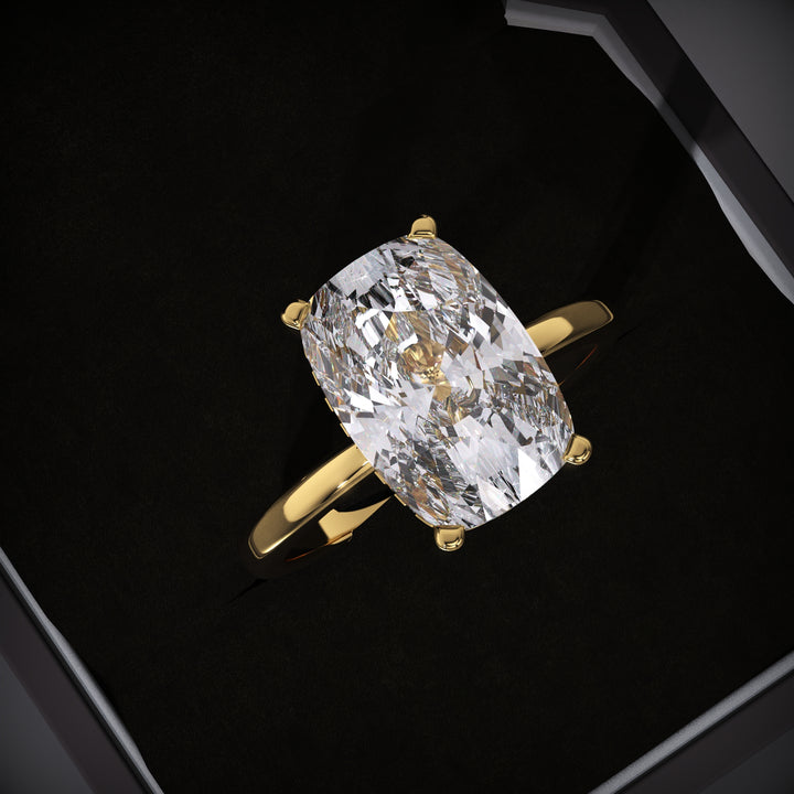 elongated cushion diamond ring
lab grown diamond engagement ring
F VVS1 diamond ring
hidden halo engagement ring