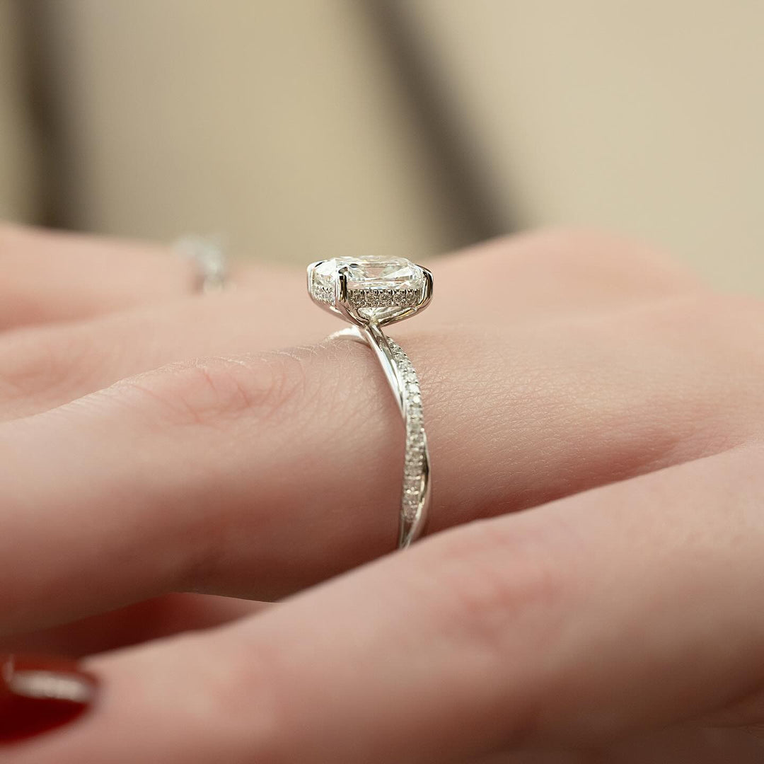 1.50 - 3.50 CT Elongated Cushion Lab Grown Diamond Twisted Engagement Ring - Doozy Diamonds