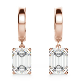 Emerald Cut Moissanite Diamond Solitaire Drop Earrings For Women