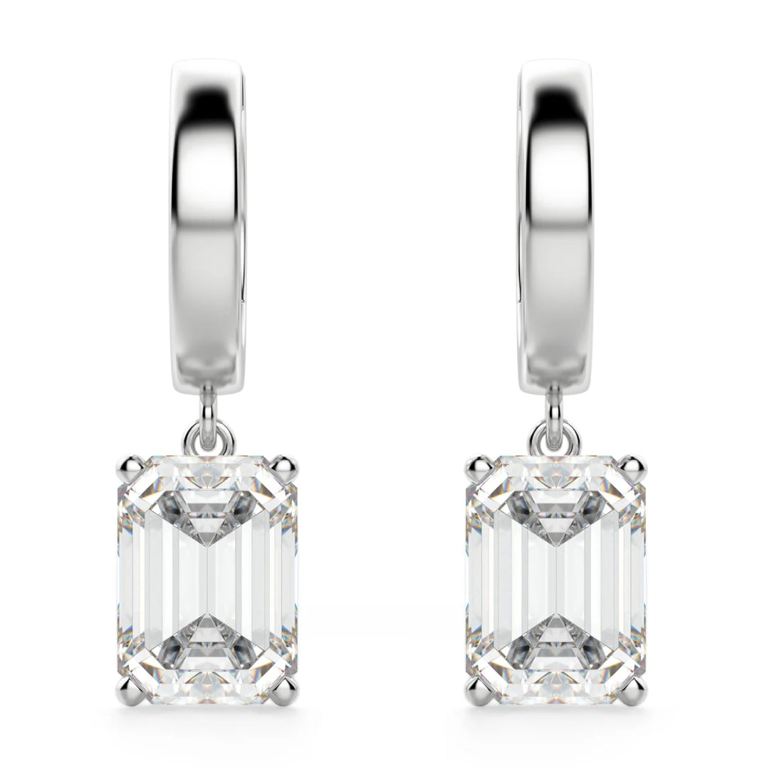 Emerald Cut Moissanite Diamond Solitaire Drop Earrings For Women
