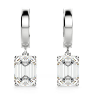 Emerald Cut Moissanite Diamond Solitaire Drop Earrings For Women