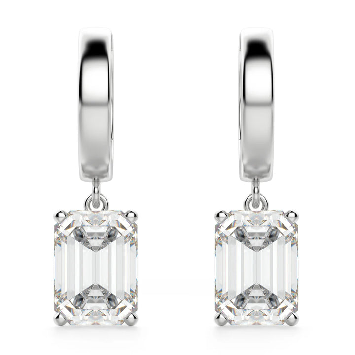 Emerald Cut Moissanite Diamond Solitaire Drop Earrings For Women