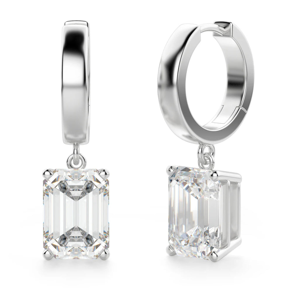 Emerald Cut Moissanite Diamond Solitaire Drop Earrings For Women
