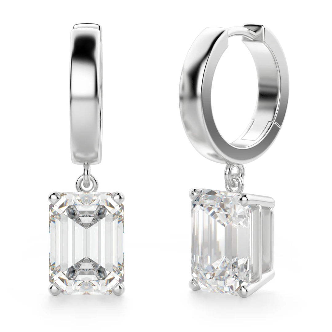 Emerald Cut Moissanite Diamond Solitaire Drop Earrings For Women