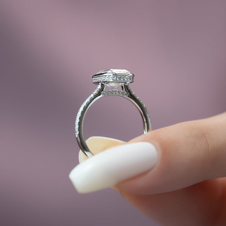 150 - 3.50 CT Emerald Lab Grown Diamond Bezel Soliaire Engagement Ring - Doozy Diamonds