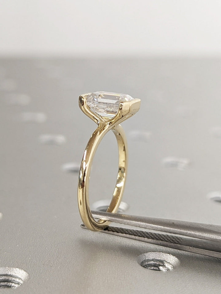1.50CT Emerald Cut Half Bezel Lab Grown Diamond Engagement Ring For Her - Doozy Diamonds
