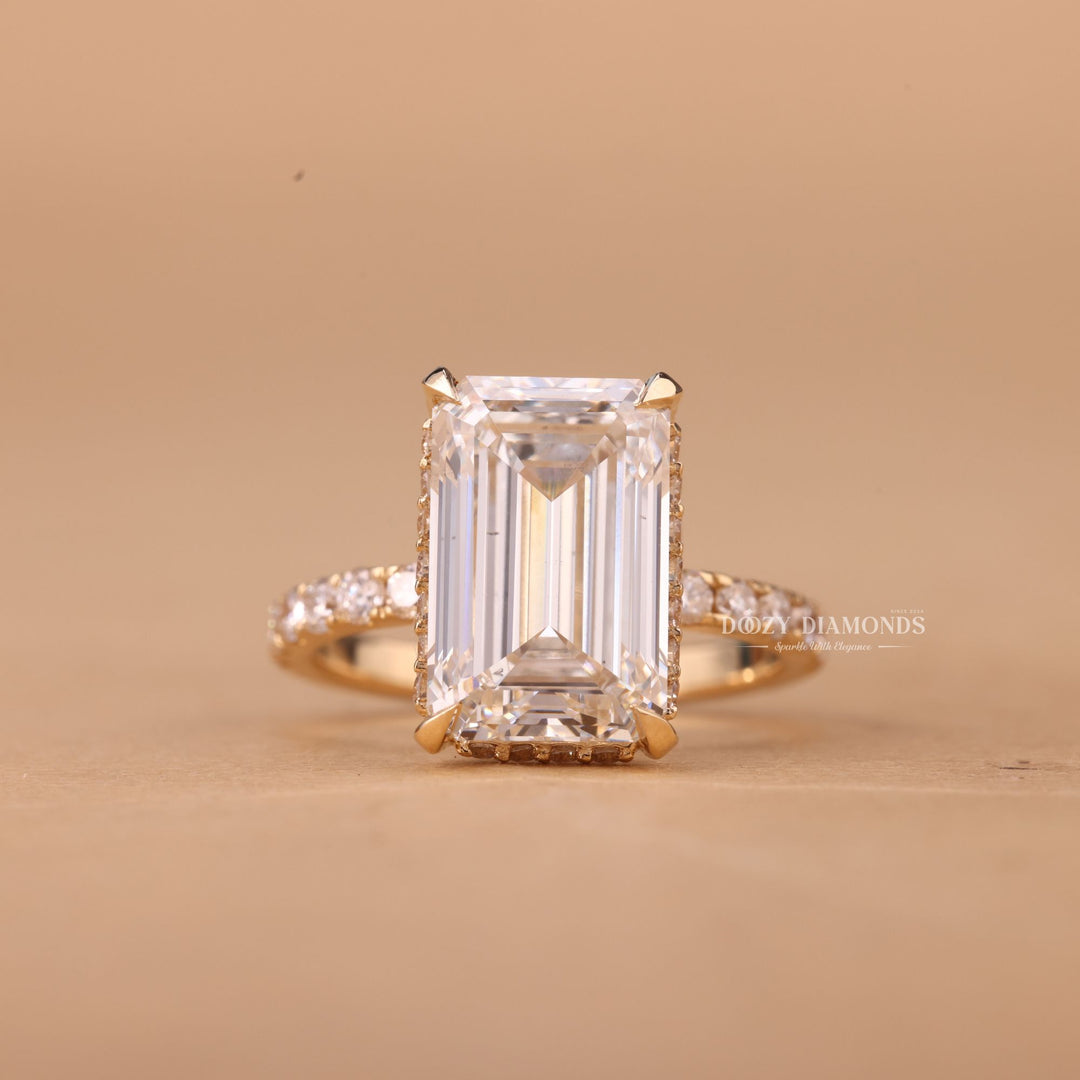 4.0CT - 6.0CT Emerald Cut F/VS1 Lab Grown Diamond Hidden Halo Engagement Ring - Doozy Diamonds