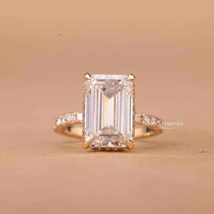 4.0CT - 6.0CT Emerald Cut F/VS1 Lab Grown Diamond Hidden Halo Engagement Ring - Doozy Diamonds