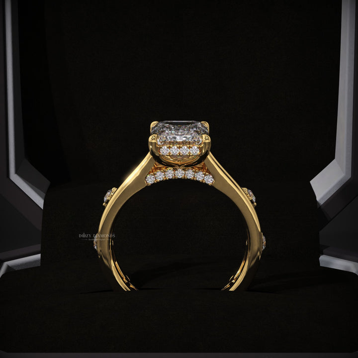Emerald Lab Grown Hidden Halo Engagement Ring & Petite Pave Wedding Band