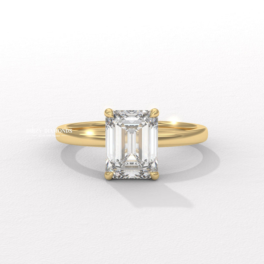 emerald diamond engagement ring, EF VVS diamond ring, emerald lab grown diamond,