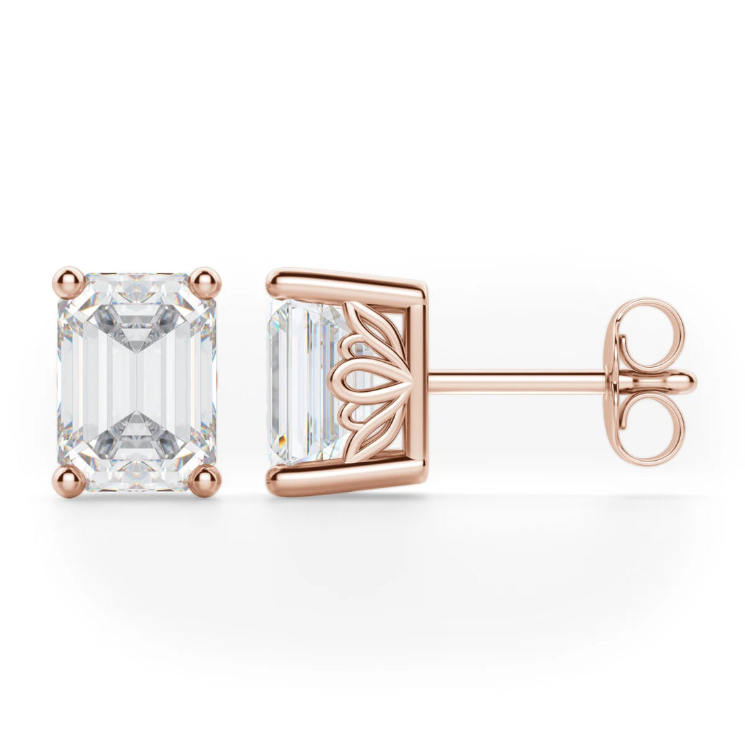 Emerald Cut Moissanite Diamond Solitaire Stud Earrings