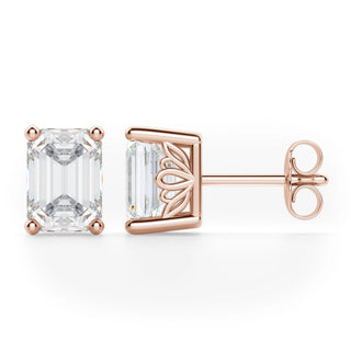 Emerald Cut Moissanite Diamond Solitaire Stud Earrings