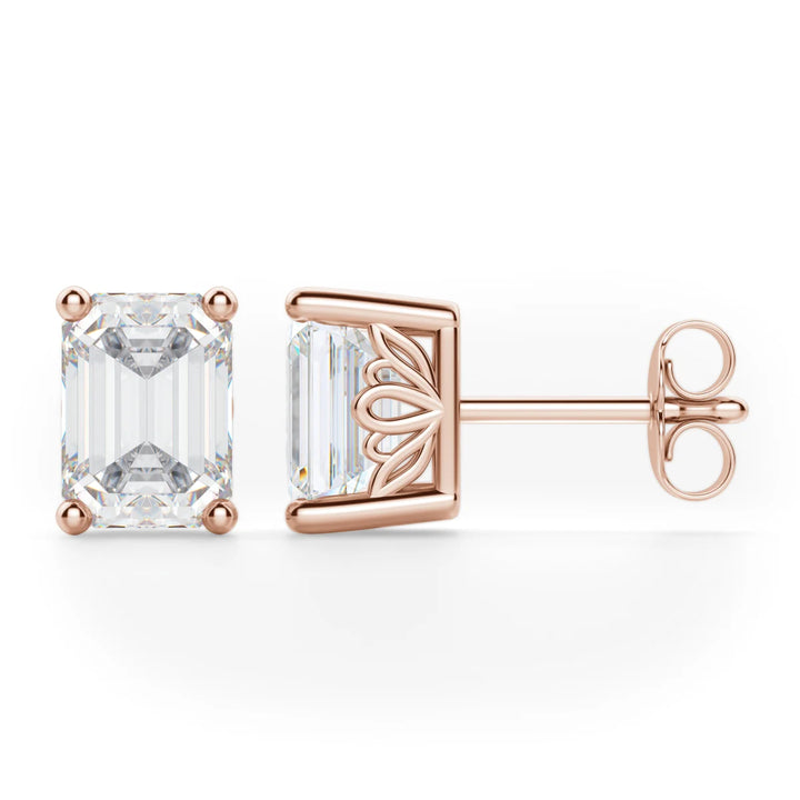 Emerald Cut Moissanite Diamond Solitaire Stud Earrings