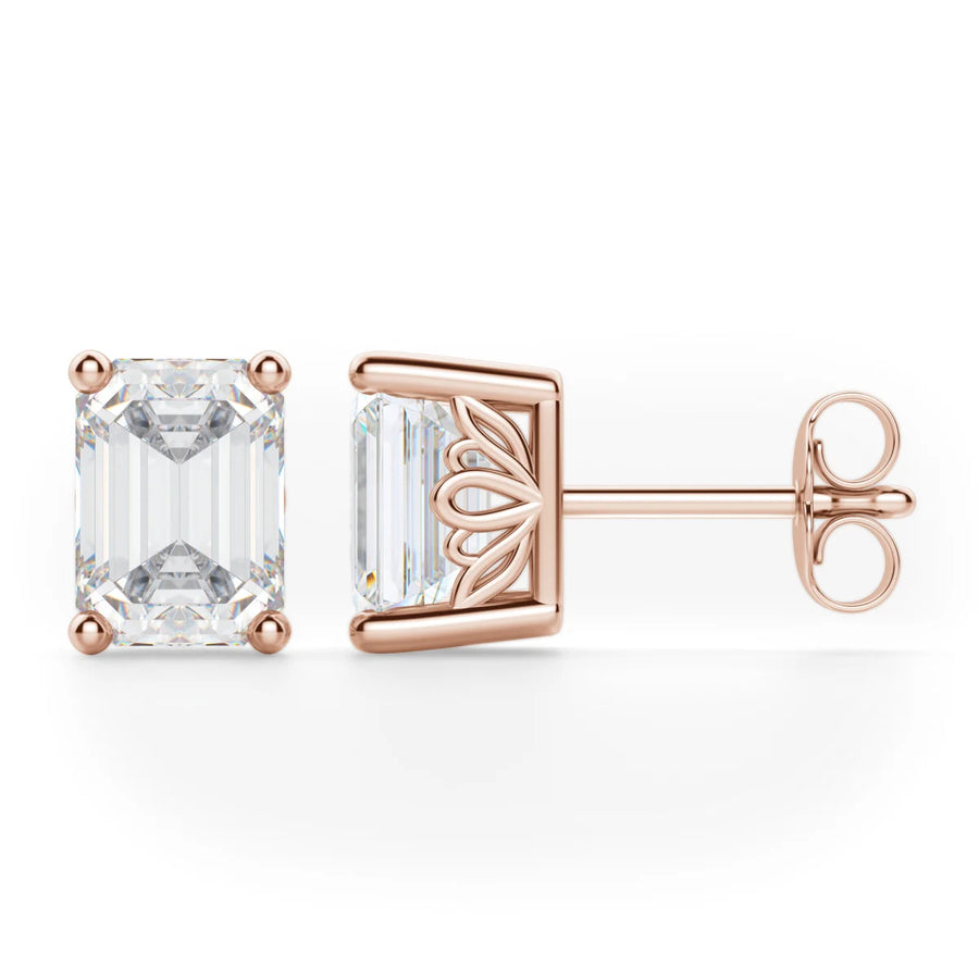 Emerald Cut Moissanite Diamond Solitaire Stud Earrings