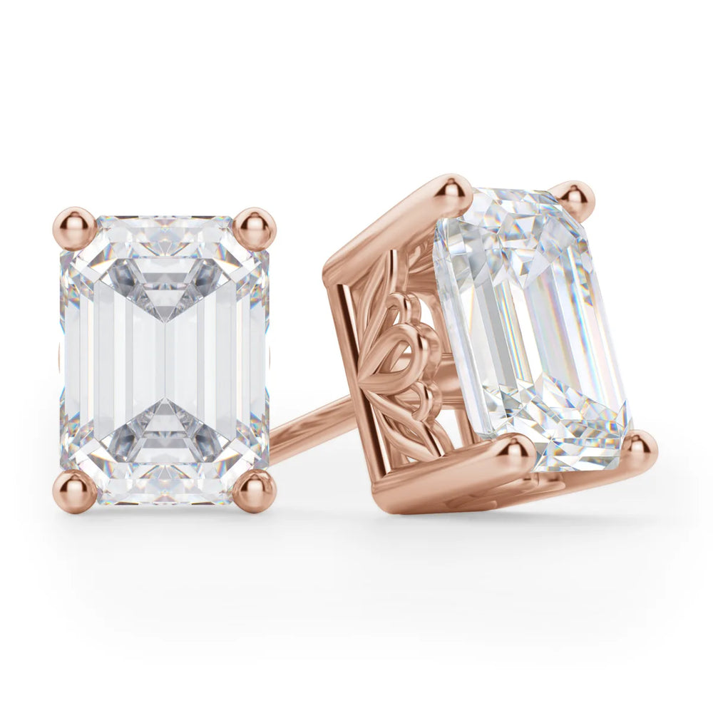 Emerald Cut Moissanite Diamond Solitaire Stud Earrings