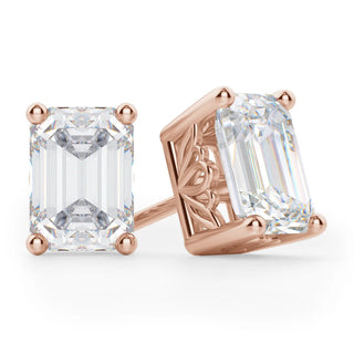 Emerald Cut Moissanite Diamond Solitaire Stud Earrings