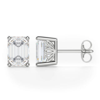 Emerald Cut Moissanite Diamond Solitaire Stud Earrings