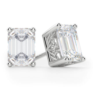 Emerald Cut Moissanite Diamond Solitaire Stud Earrings