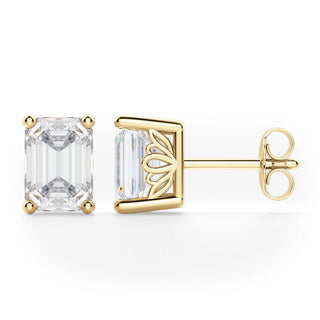 Emerald Cut Moissanite Diamond Solitaire Stud Earrings