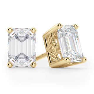 Emerald Cut Moissanite Diamond Solitaire Stud Earrings