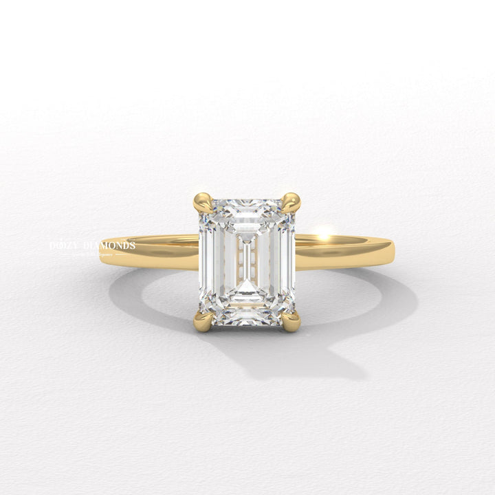 emerald cut engagement ring, hidden halo diamond ring, emerald diamond ring, emerald lab grown diamond ring, emerald lab diamond ring, step cut diamond ring, hidden halo engagement ring