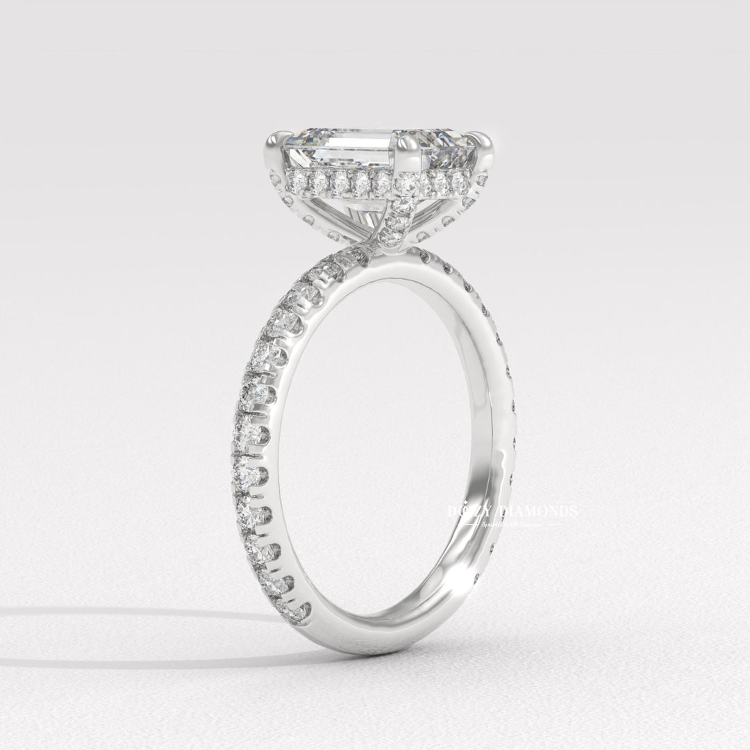 emerald bezel ring, emerald prong set ring, four prong engagement ring, basket setting ring, tulip setting ring, vintage engagement ring, vintage style ring, modern solitaire ring,