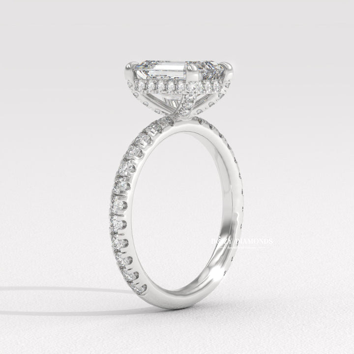 emerald bezel ring, emerald prong set ring, four prong engagement ring, basket setting ring, tulip setting ring, vintage engagement ring, vintage style ring, modern solitaire ring,