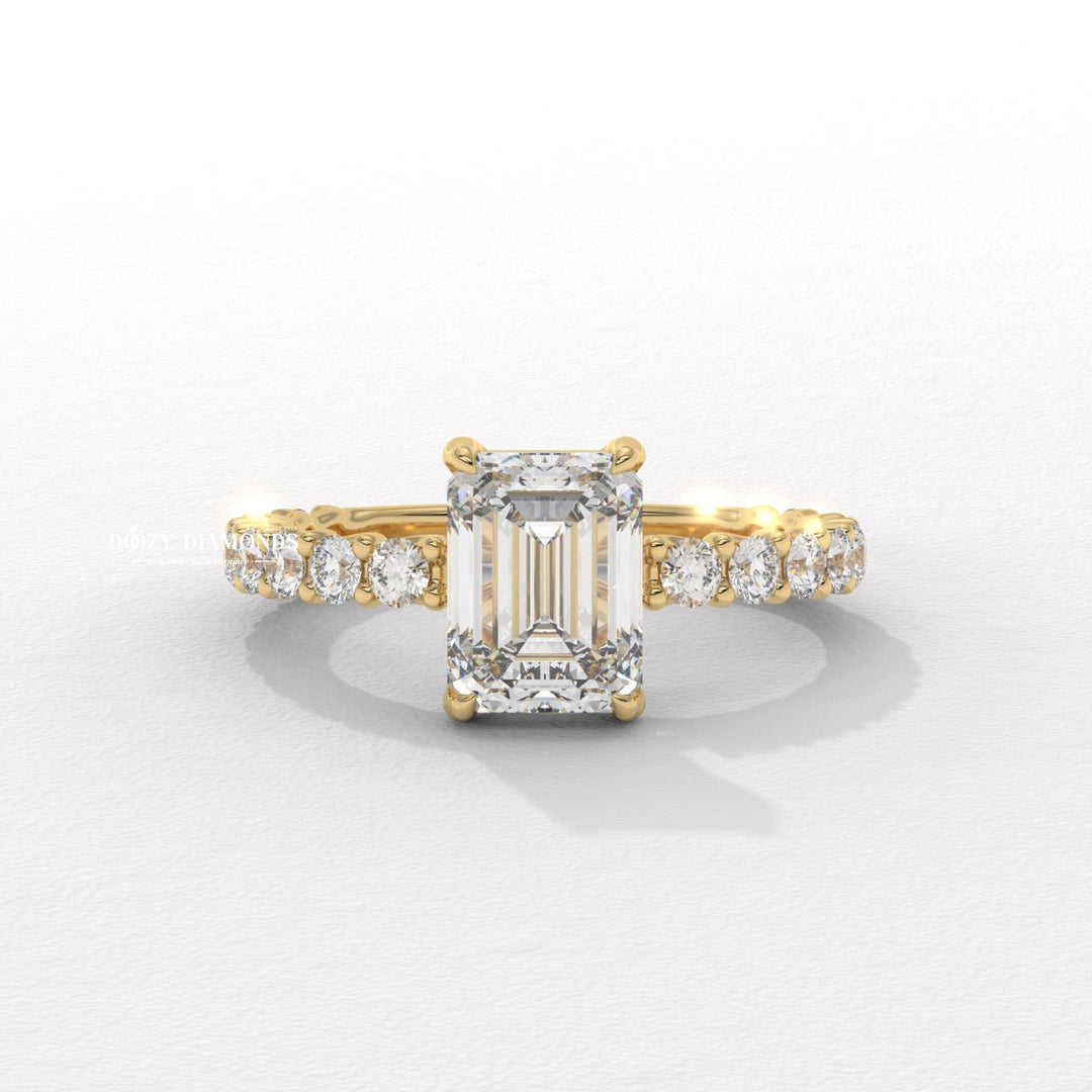 emerald pave ring, emerald cut diamond ring,