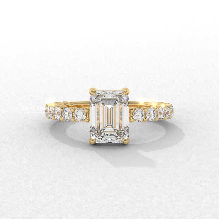 emerald pave ring, emerald cut diamond ring,