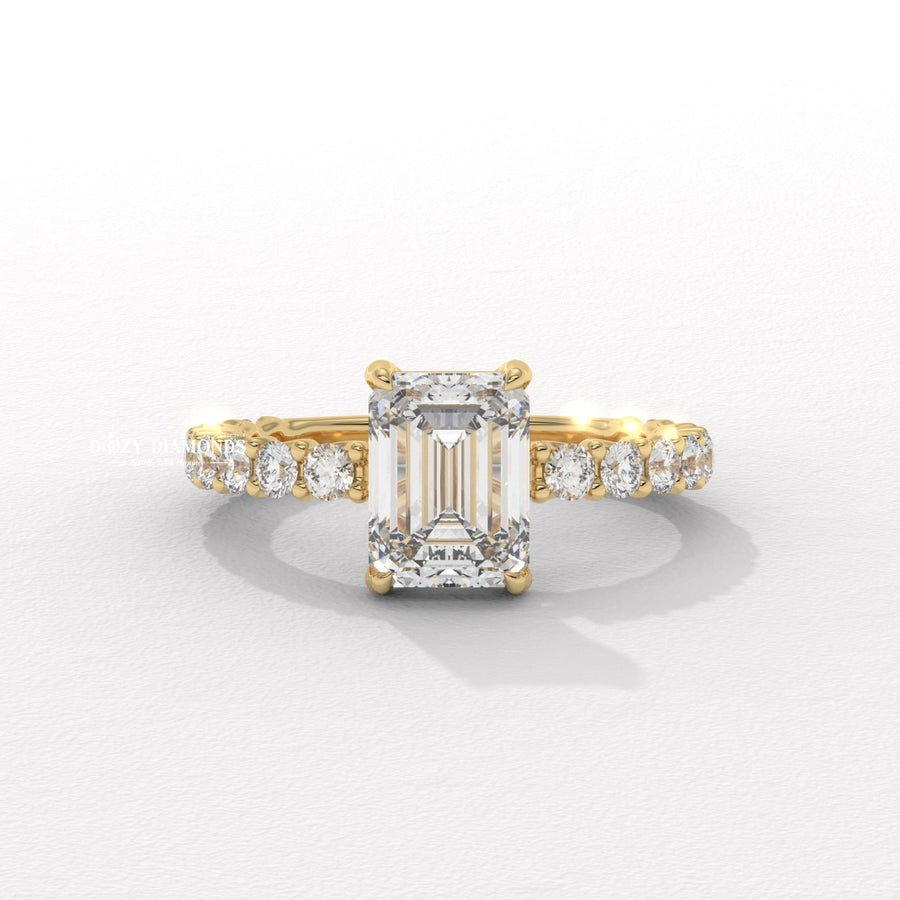 emerald pave ring, emerald cut diamond ring,
