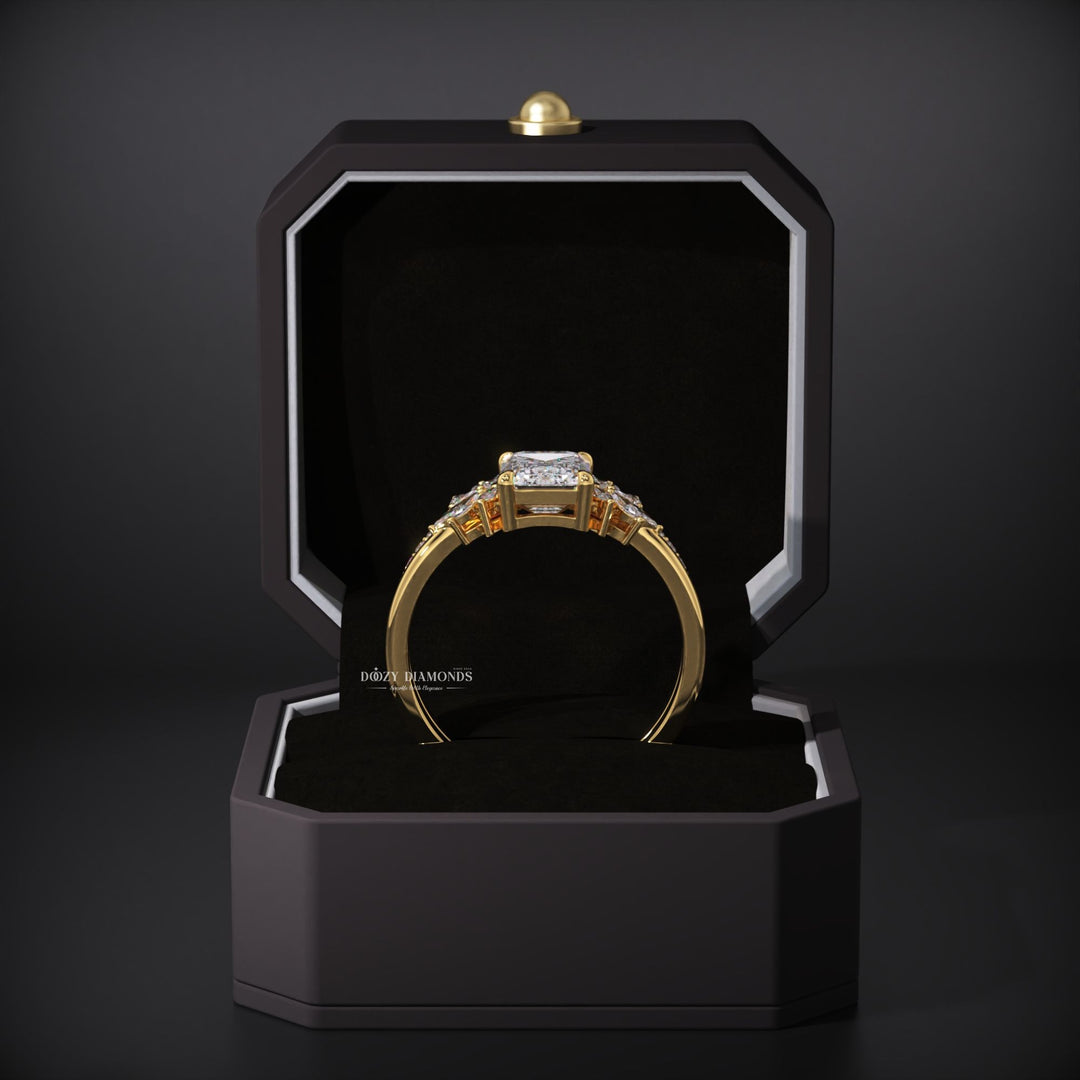 Emerald Lab Grown Cluster Engagement Ring With Curved Wedding Band