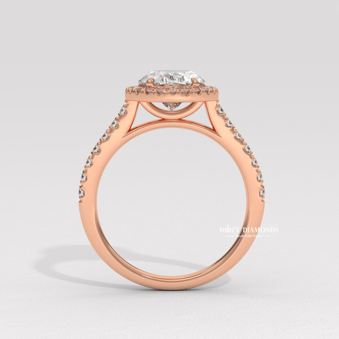 Made-to-order engagement ring, Personalized engagement ring, Exclusive engagement ring, Engraved engagement ring, Halo diamond engagement ring, 