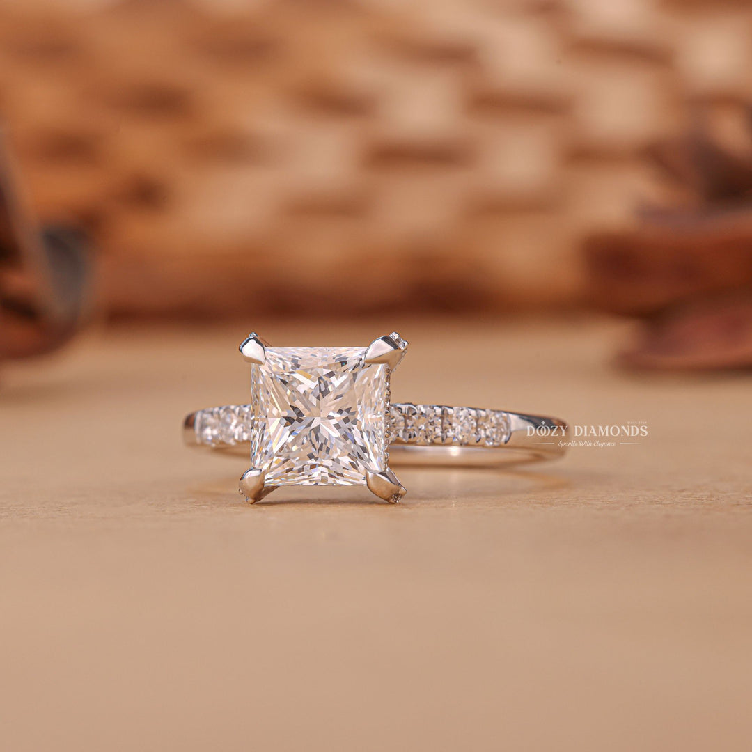 1.0CT - 2.0CT Princess Cut F/VS1 Lab Grown Hidden Halo Diamond Engagement Ring - Doozy Diamonds