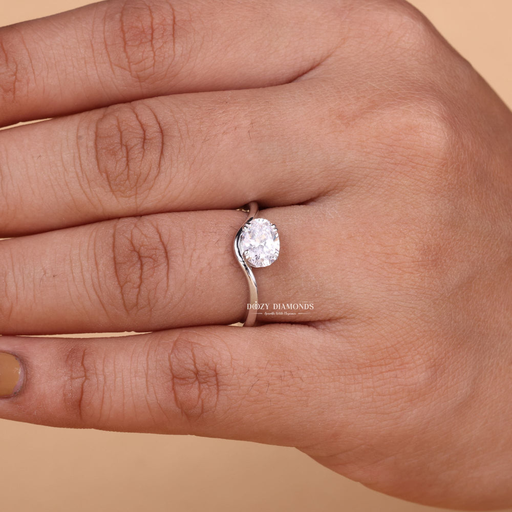 2.0CT - 3.0CT Oval Cut E/VS1 Lab Grown Diamond Curved Engagement Ring - Doozy Diamonds