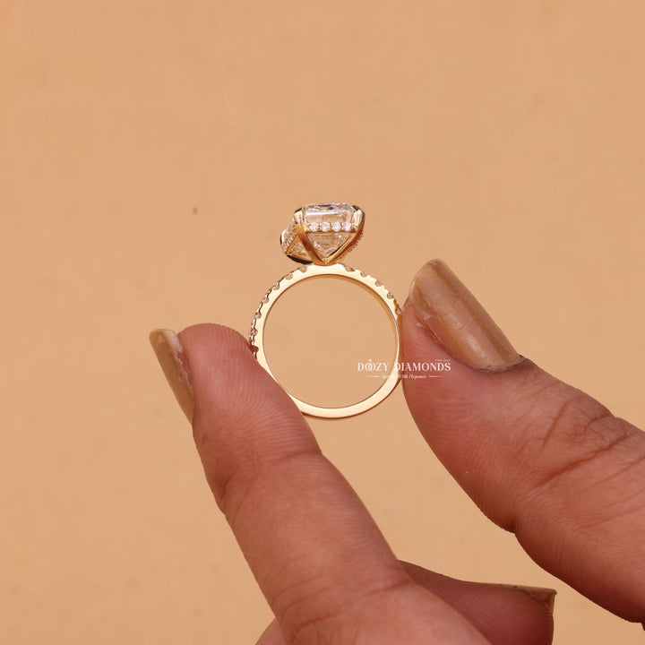 3.0CT - 4.0CT Emerald Cut E/VS2 Lab Grown Diamond Hidden Halo Engagement Ring - Doozy Diamonds