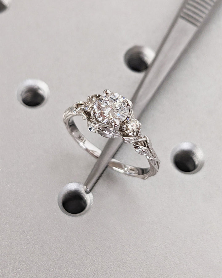 , unique round engagement ring,