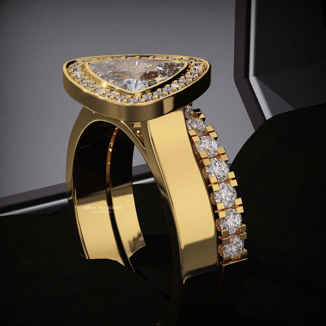 Trillion Lab Grown Halo Engagement Ring With Eternity Diamond Wedding Band