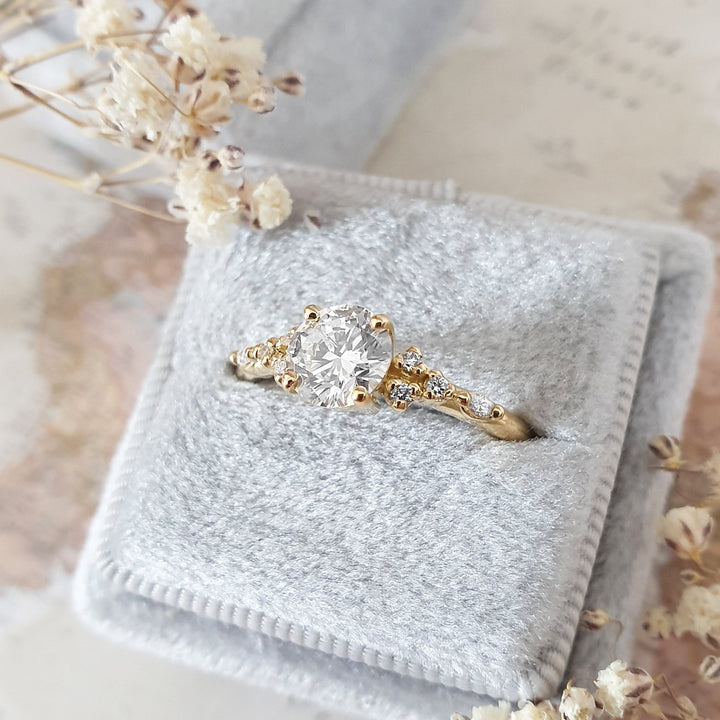 Round cluster lab grown diamond ring in jewelry gift box