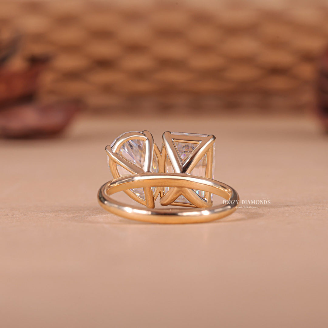 Pear & Emerald Cut Lab Grown Toi et Moi Diamond E/VS2 Engagement Ring - Doozy Diamonds