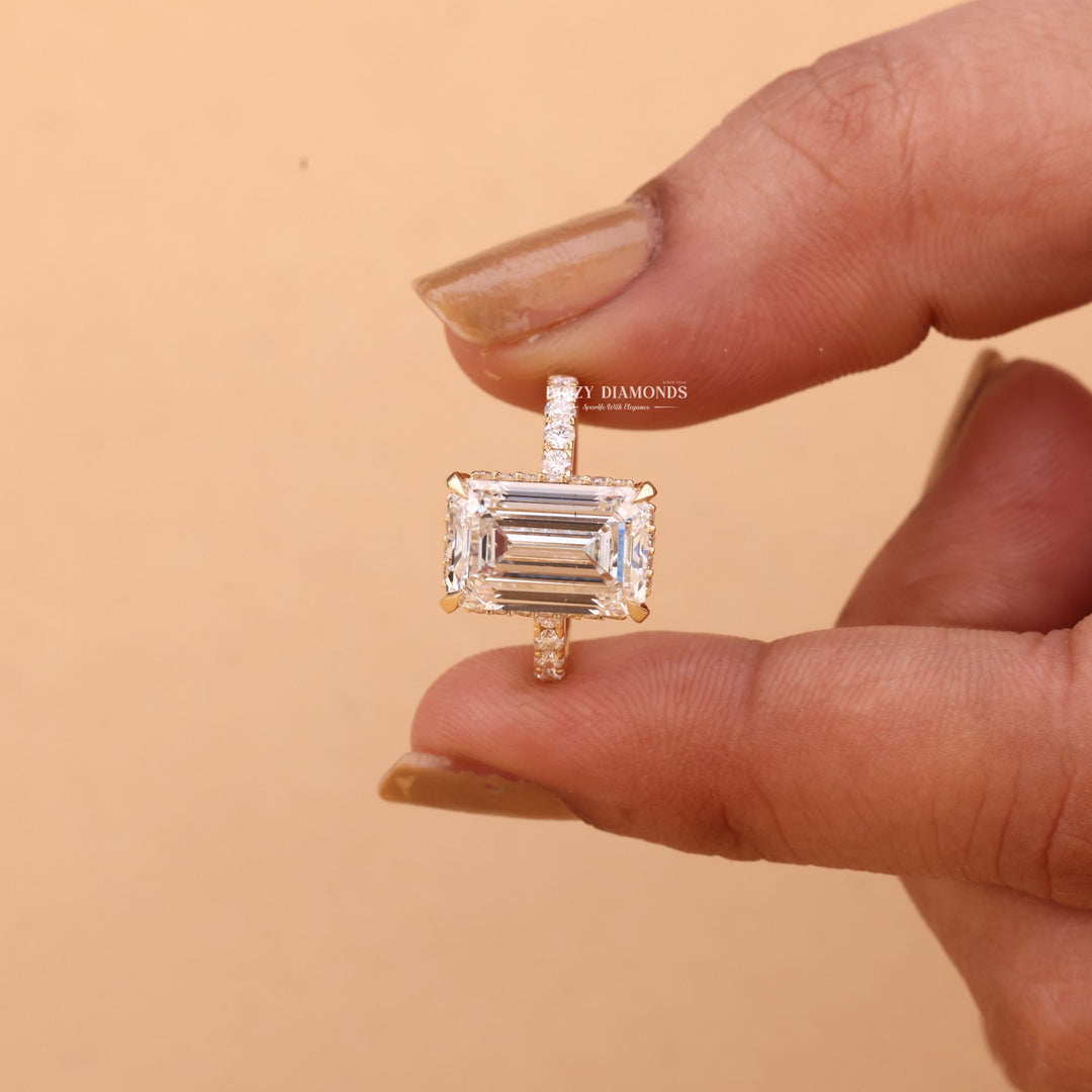 4.0CT - 6.0CT Emerald Cut F/VS1 Lab Grown Diamond Hidden Halo Engagement Ring - Doozy Diamonds